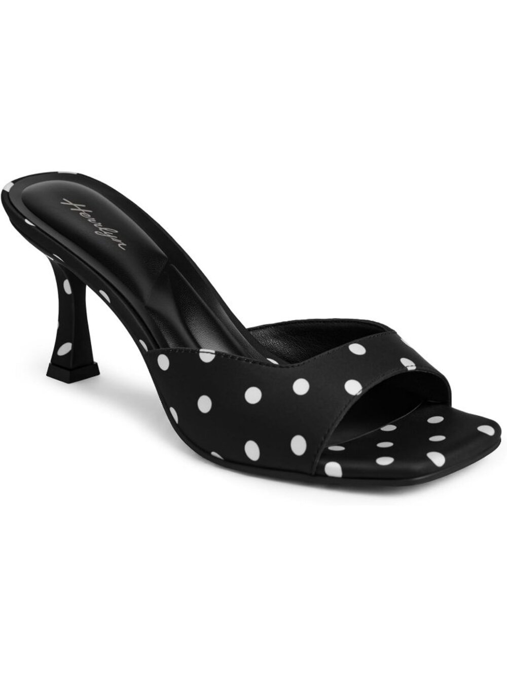 Women's Black Polka Dots Summer Square Toe Slingback Sexy Backless Heeled Sandal